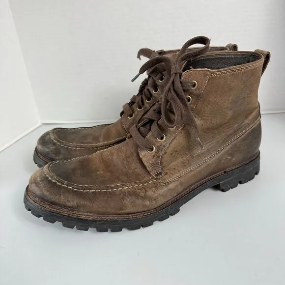 John Varvatos Brown Leather Boots Lace Up Moc Toe Shoes F1489L3B Men's 11.5 M
