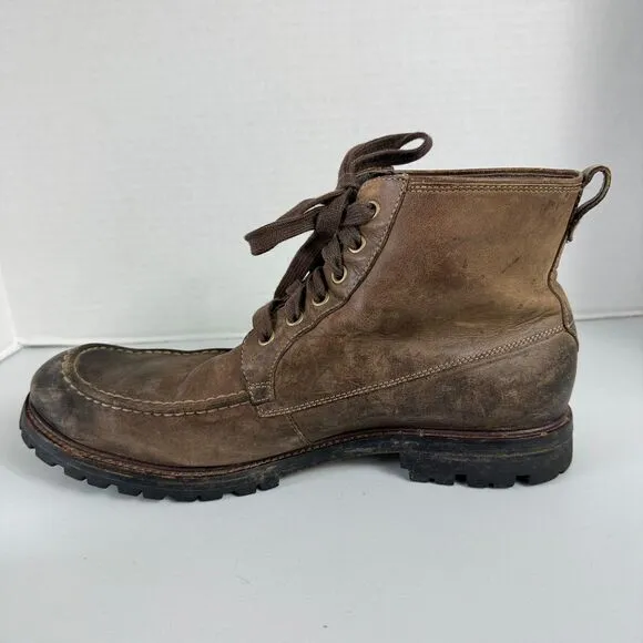 John Varvatos Brown Leather Boots Lace Up Moc Toe Shoes F1489L3B Men's 11.5 M
