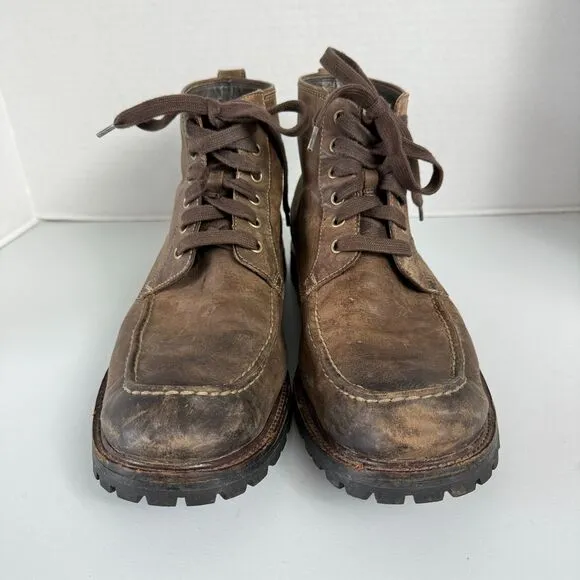 John Varvatos Brown Leather Boots Lace Up Moc Toe Shoes F1489L3B Men's 11.5 M