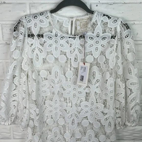 JOHNNY WAS LACE FLORAL WHITE EYELET LISETTA MINI DRESS SIZE SMALL NWT
