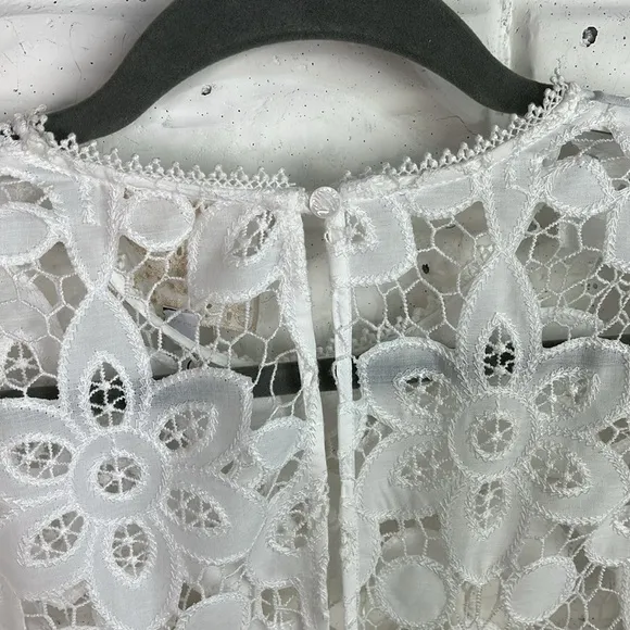 JOHNNY WAS LACE FLORAL WHITE EYELET LISETTA MINI DRESS SIZE SMALL NWT