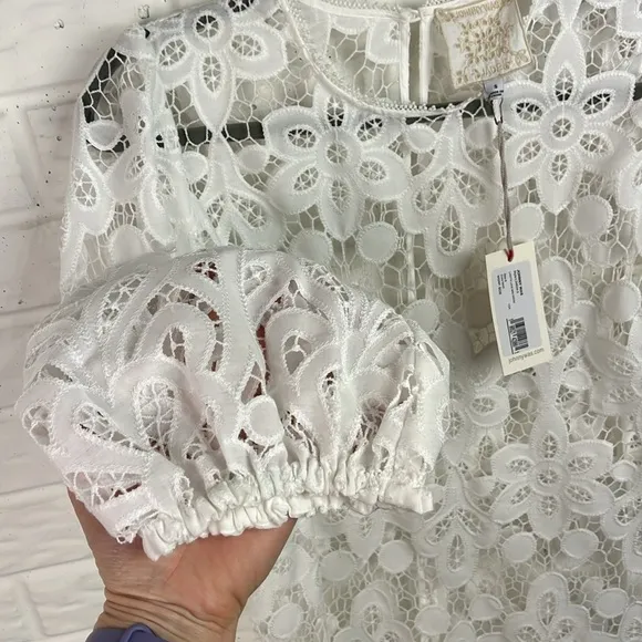 JOHNNY WAS LACE FLORAL WHITE EYELET LISETTA MINI DRESS SIZE SMALL NWT