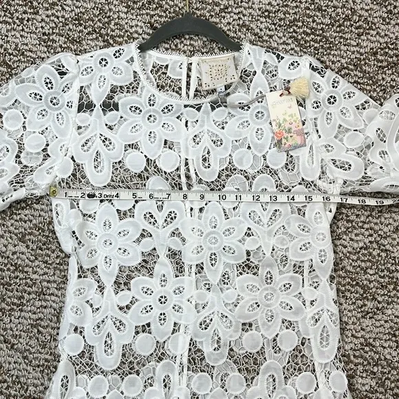 JOHNNY WAS LACE FLORAL WHITE EYELET LISETTA MINI DRESS SIZE SMALL NWT