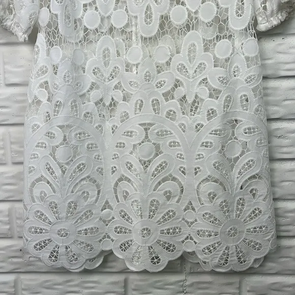 JOHNNY WAS LACE FLORAL WHITE EYELET LISETTA MINI DRESS SIZE SMALL NWT
