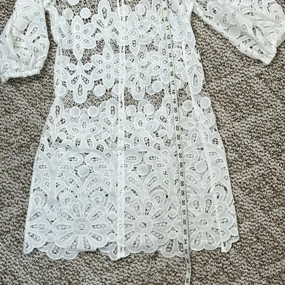 JOHNNY WAS LACE FLORAL WHITE EYELET LISETTA MINI DRESS SIZE SMALL NWT