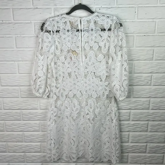 JOHNNY WAS LACE FLORAL WHITE EYELET LISETTA MINI DRESS SIZE SMALL NWT