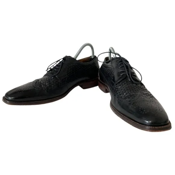 Johnston &amp; Murphy Black Woven Wingtip Dress Shoes Men’s Size 8M Leather