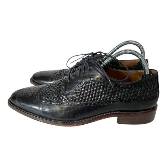 Johnston &amp; Murphy Black Woven Wingtip Dress Shoes Men’s Size 8M Leather
