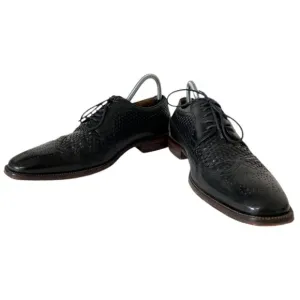 Johnston &amp; Murphy Black Woven Wingtip Dress Shoes Men’s Size 8M Leather