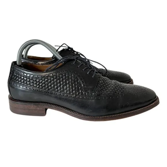 Johnston &amp; Murphy Black Woven Wingtip Dress Shoes Men’s Size 8M Leather