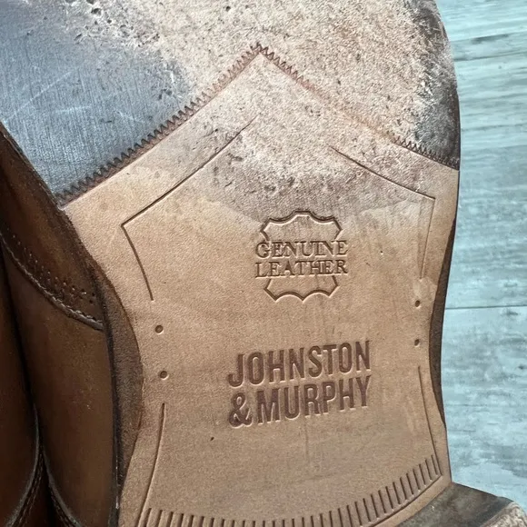 Johnston &amp; Murphy Burnished Walnut Tan Wingtip Derbys 12 M