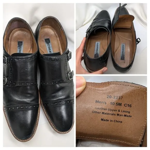 Johnston &amp; Murphy Dress Shoes Mens 10.5M Black Leather Conard Double Monk Strap