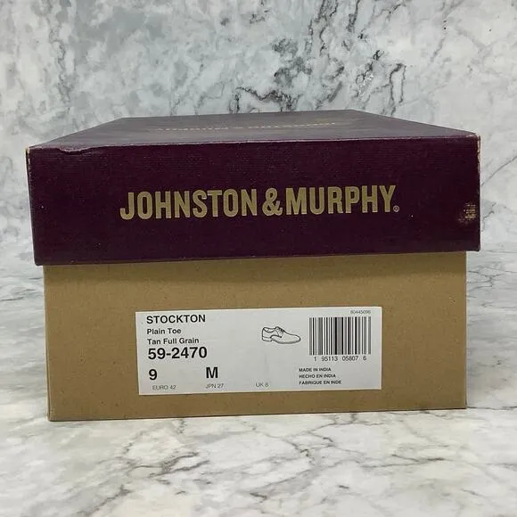 Johnston &amp; Murphy Size 9 M Tan Full Grain Stockton Plain Toe Dress Shoes K10-15