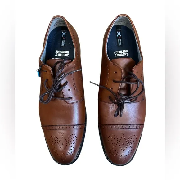 Johnston &amp; Murphy XC4 cap toe cognac waterproof dress shoes size 10:5 office