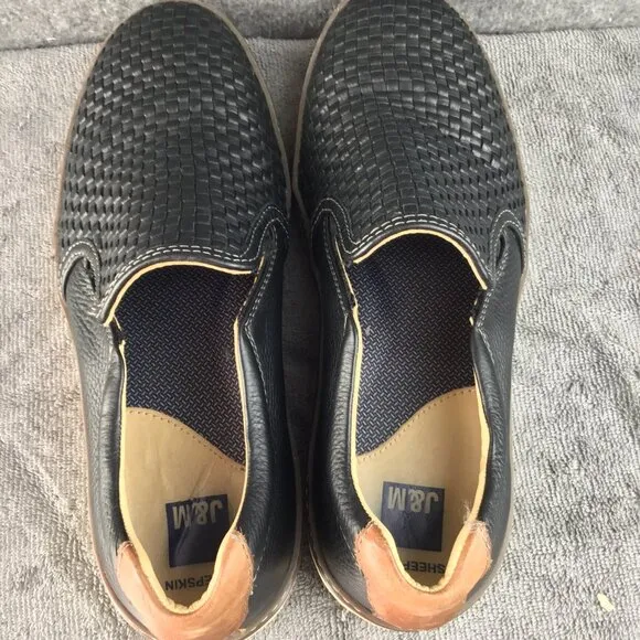 Johnston and Murphy McGuffy Woven Sheepskin Leather Slip-On Shoes Black 8.5 M