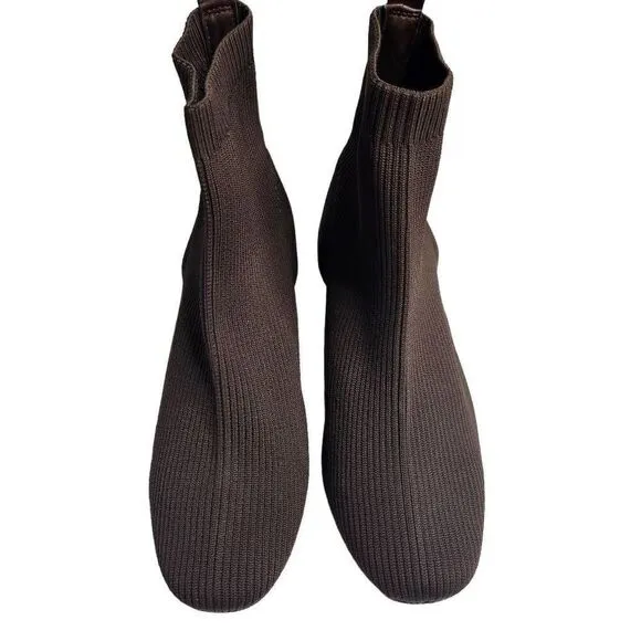 Joie Neely Knit Stretchy Block Heel Sock Ankle Boot Shoes Brown Size 9
