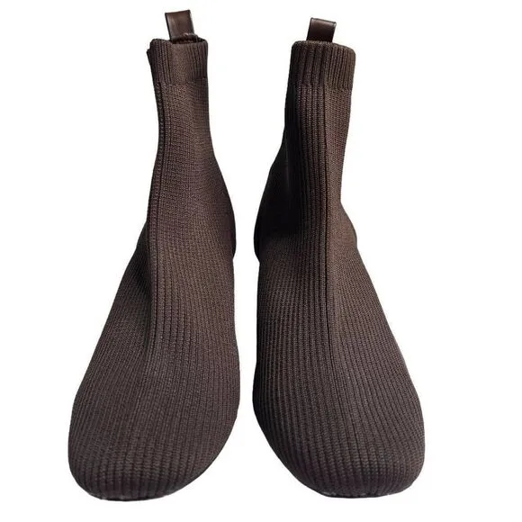 Joie Neely Knit Stretchy Block Heel Sock Ankle Boot Shoes Brown Size 9