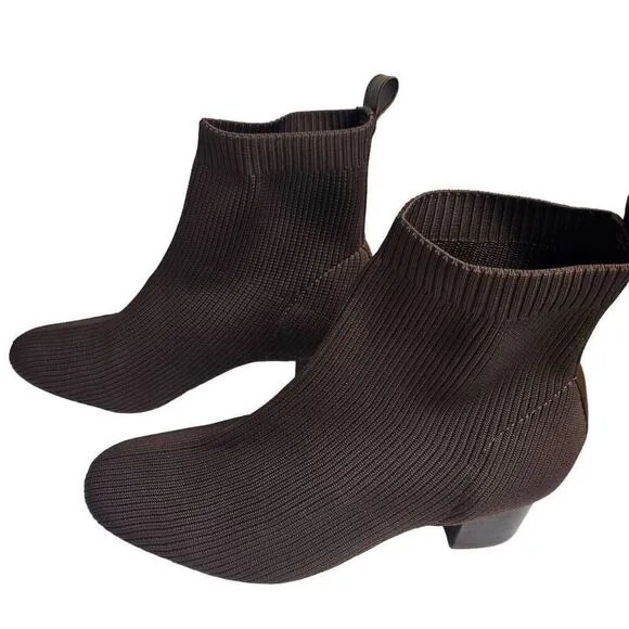 Joie Neely Knit Stretchy Block Heel Sock Ankle Boot Shoes Brown Size 9