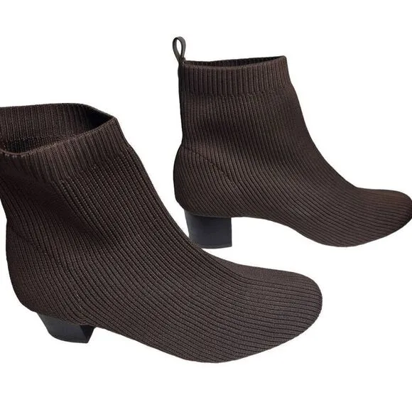 Joie Neely Knit Stretchy Block Heel Sock Ankle Boot Shoes Brown Size 9