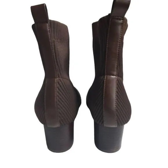 Joie Neely Knit Stretchy Block Heel Sock Ankle Boot Shoes Brown Size 9