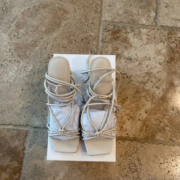 JONATHAN SIMKHAI MEGHAN SQUARETOED HEEL WRAP SANDALS