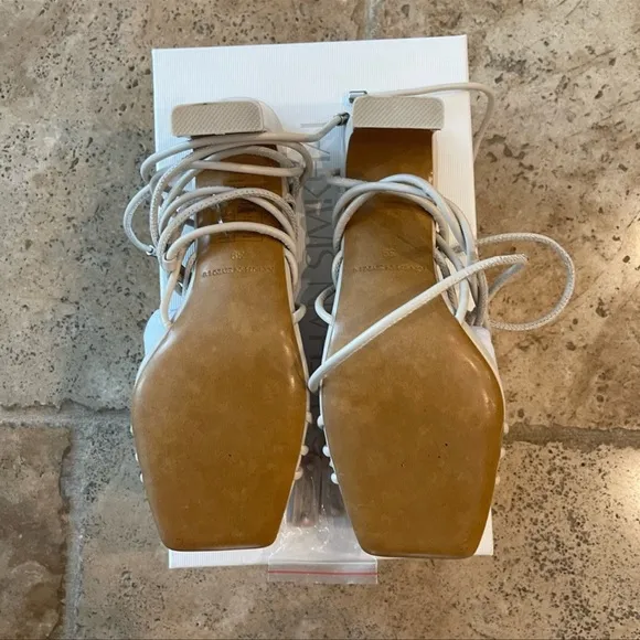 JONATHAN SIMKHAI MEGHAN SQUARETOED HEEL WRAP SANDALS