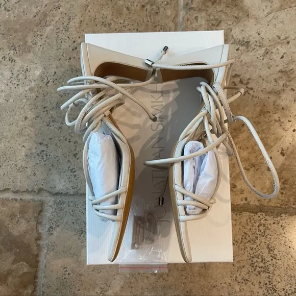 JONATHAN SIMKHAI MEGHAN SQUARETOED HEEL WRAP SANDALS