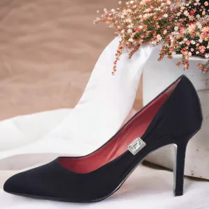Judith Leiber Stunning Black Satin Crystal Embellished Accent Pumps Size 9