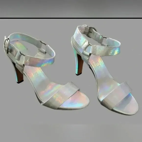 Karl Lagerfeld 9.5 Silver Iridescent Sparkling Wedding Formal Dress Sandals