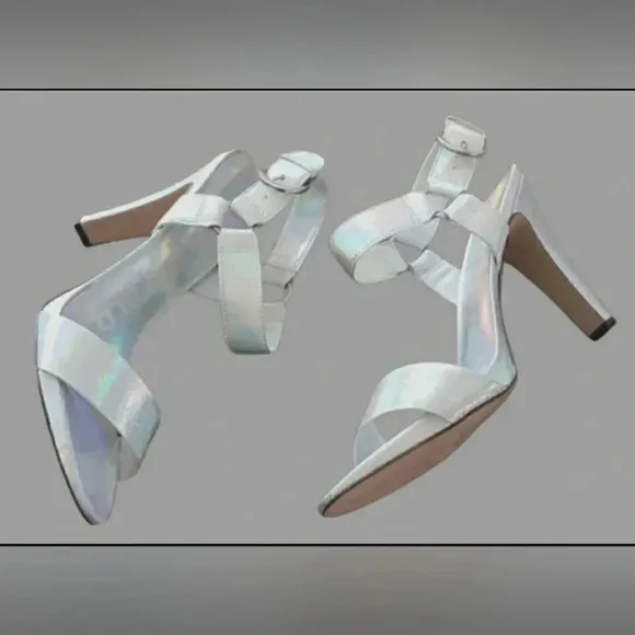 Karl Lagerfeld 9.5 Silver Iridescent Sparkling Wedding Formal Dress Sandals