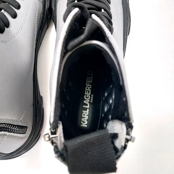 Karl Lagerfeld‎ Leather Double Zip Hi Top Sneakers, NEW, Size 9|EUR 42