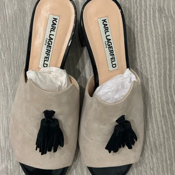 Karl Lagerfeld Women's Black and Tan Mules