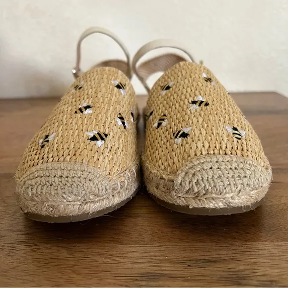 Kate Spade BonnieEmbroidered Bee Straw Flats,Natural Beige Shoes Size 7.5 B