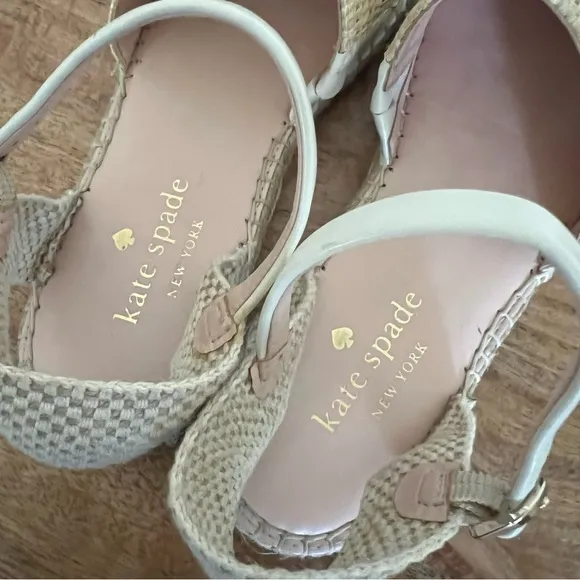Kate Spade BonnieEmbroidered Bee Straw Flats,Natural Beige Shoes Size 7.5 B