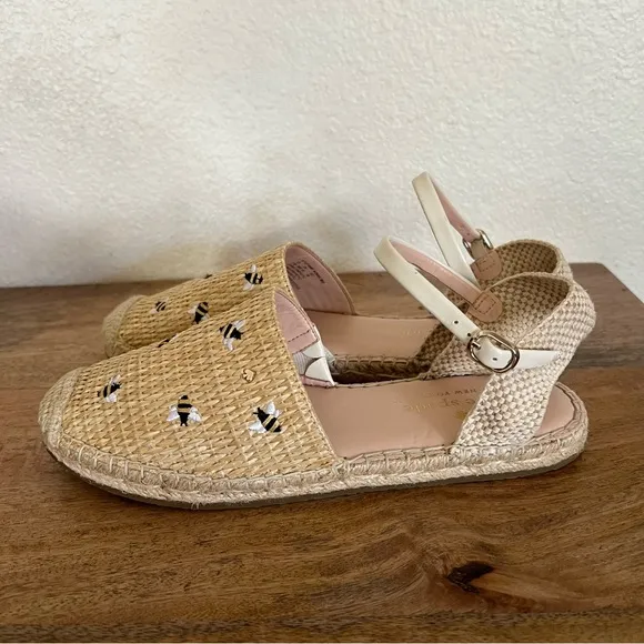 Kate Spade BonnieEmbroidered Bee Straw Flats,Natural Beige Shoes Size 7.5 B