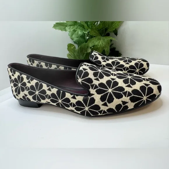 Kate Spade Flower Jacquard Lounge Loafers Women’s Flats 7B  Black Cream