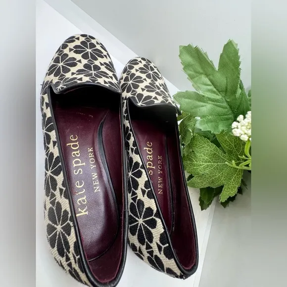 Kate Spade Flower Jacquard Lounge Loafers Women’s Flats 7B  Black Cream