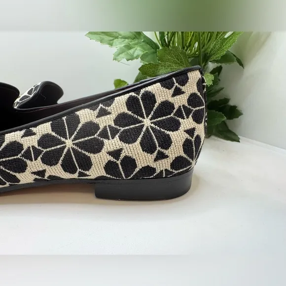 Kate Spade Flower Jacquard Lounge Loafers Women’s Flats 7B  Black Cream