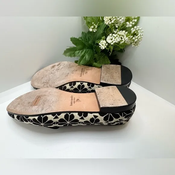 Kate Spade Flower Jacquard Lounge Loafers Women’s Flats 7B  Black Cream
