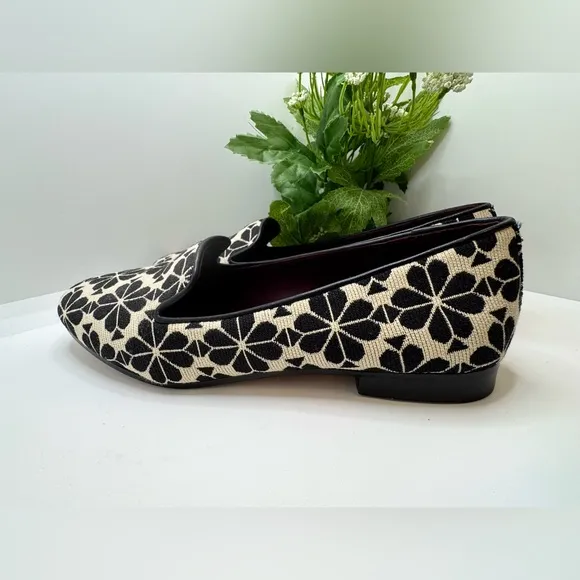 Kate Spade Flower Jacquard Lounge Loafers Women’s Flats 7B  Black Cream