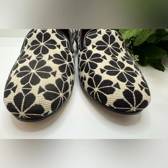 Kate Spade Flower Jacquard Lounge Loafers Women’s Flats 7B  Black Cream