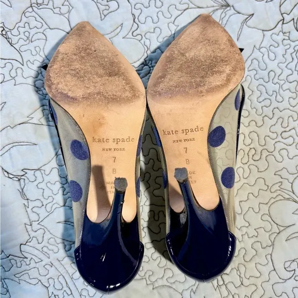 KATE SPADE Lisa Patent Leather Mesh/Velour Polka Dot Pointed Toe Pumps Sz 7B🧡