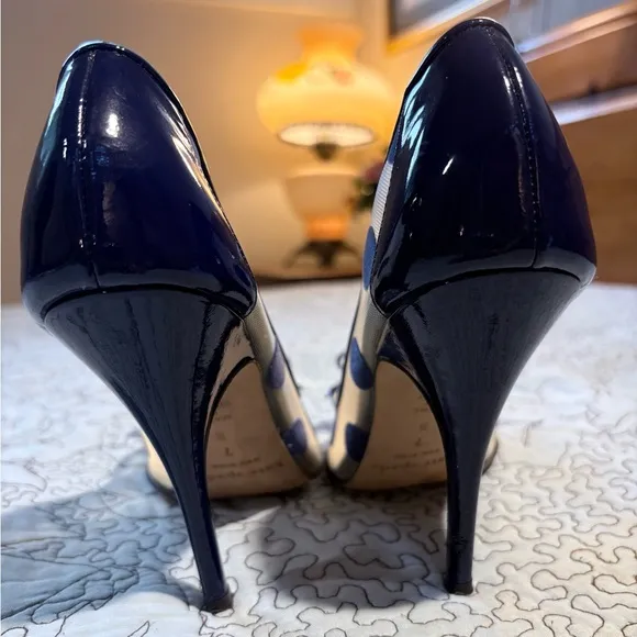 KATE SPADE Lisa Patent Leather Mesh/Velour Polka Dot Pointed Toe Pumps Sz 7B🧡