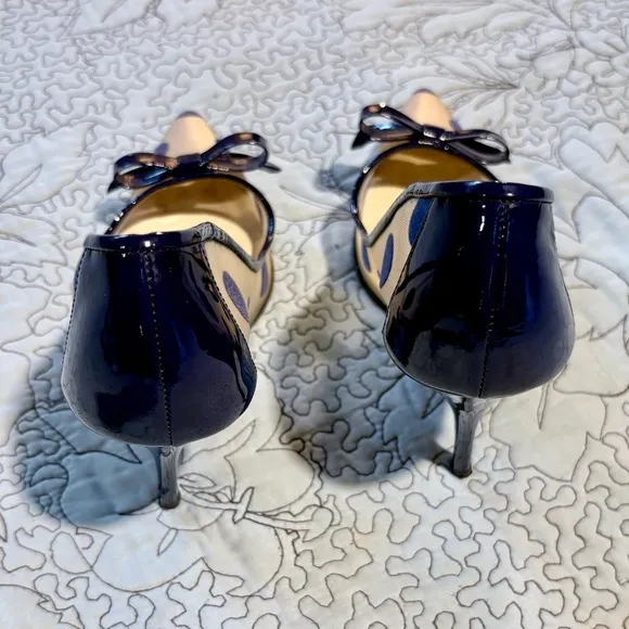 KATE SPADE Lisa Patent Leather Mesh/Velour Polka Dot Pointed Toe Pumps Sz 7B🧡