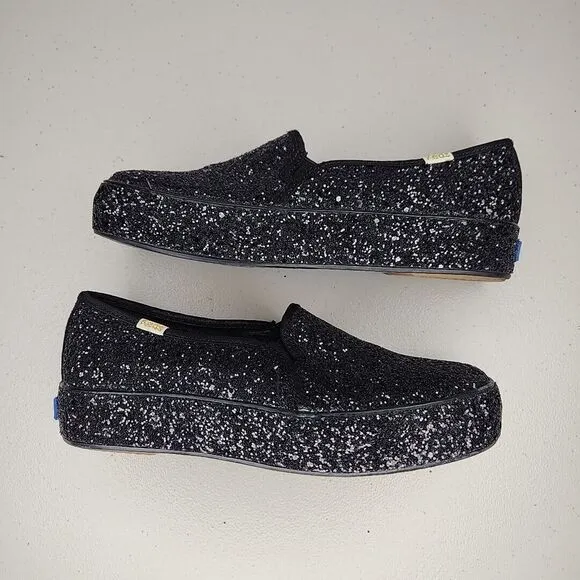 Kate Spade New York Keds Double Decker sneakers glitter black size 5 EUC