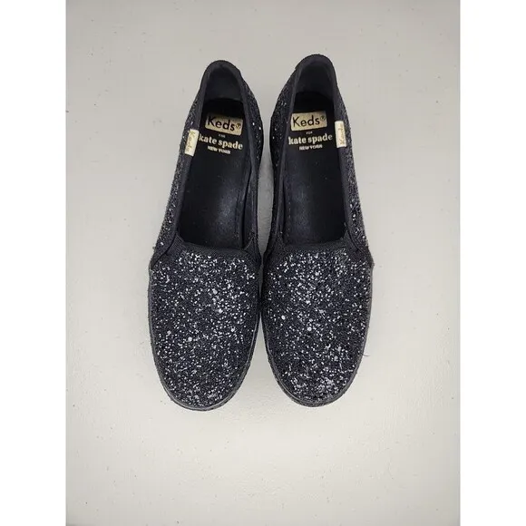 Kate Spade New York Keds Double Decker sneakers glitter black size 5 EUC