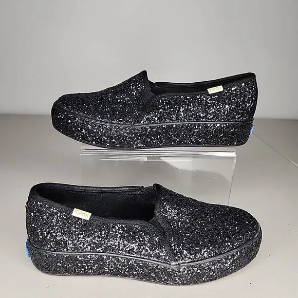 Kate Spade New York Keds Double Decker sneakers glitter black size 5 EUC
