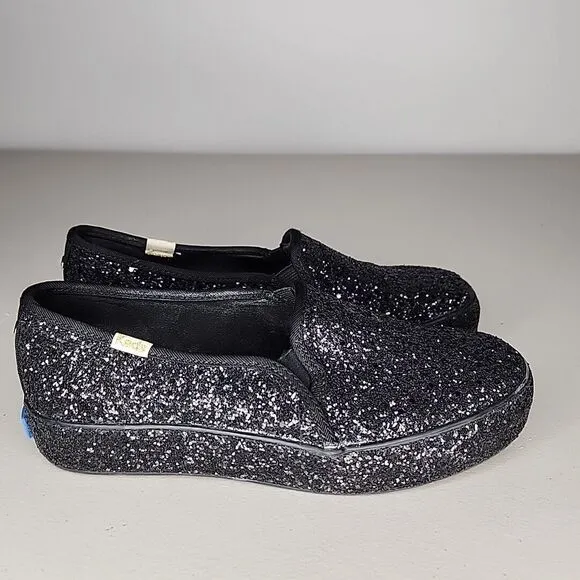 Kate Spade New York Keds Double Decker sneakers glitter black size 5 EUC