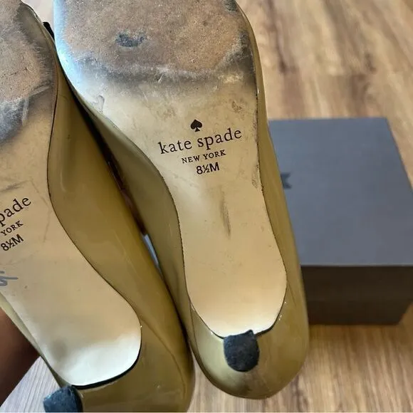 KATE SPADE New York tan black heels pumps open toe shoes women’s 8.5