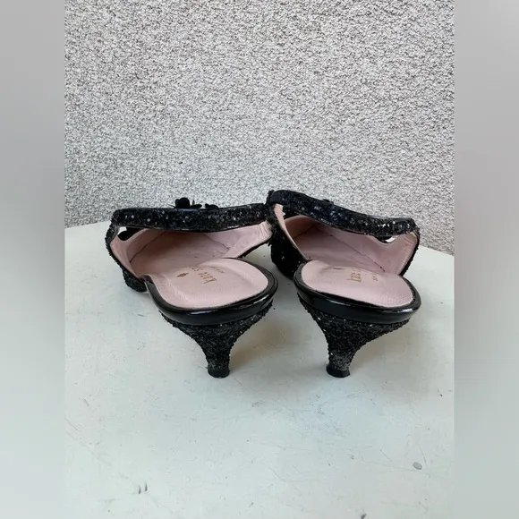 Kate Spade NY Olima sling back shoes kitten heel black glitter Sz 6M